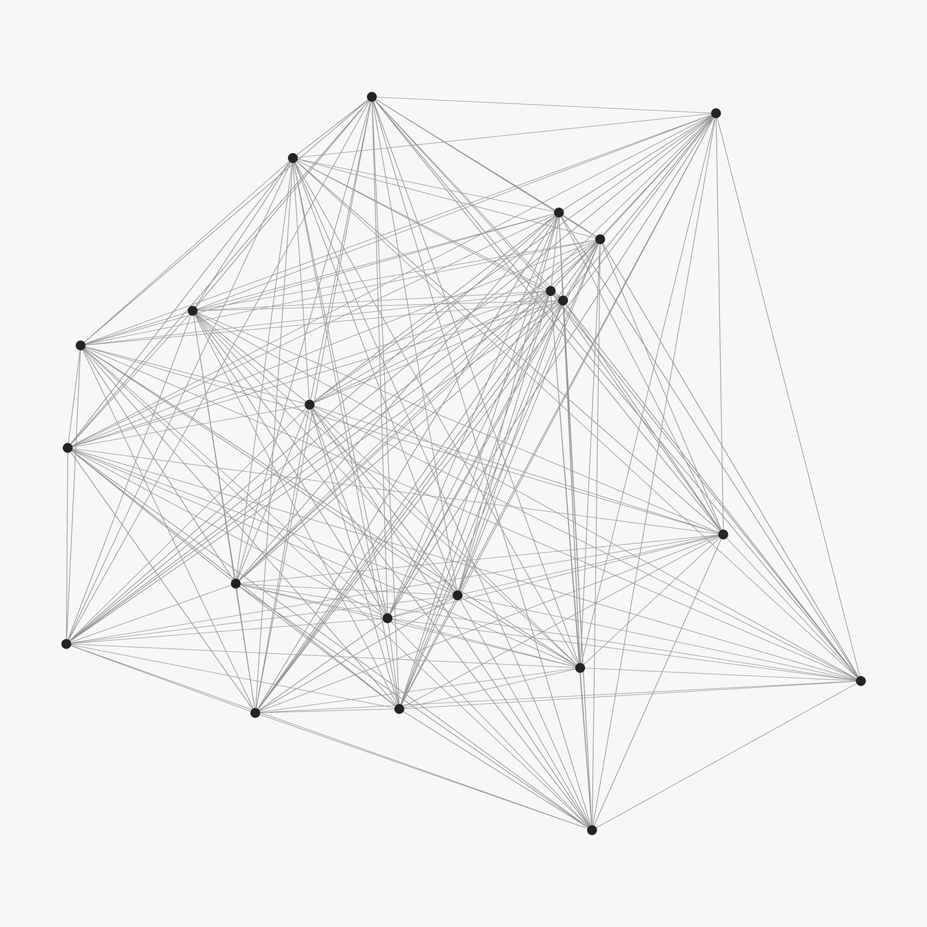 A plate of Conversation Piece, a 1344 by 1344 pixel greyscale PNG: twenty-one
dark points, every pair joined by a thin grey line. No mark on the figure is a label.
This rendering has already been resampled by the page.